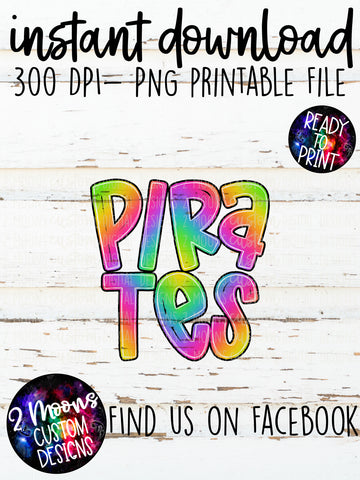 Pirates- Handlettered- Tie-Dye Stacked Mascots