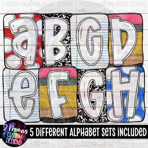 Boxy Back To School Alpha Pack- 5 Different Set- Handlettered
