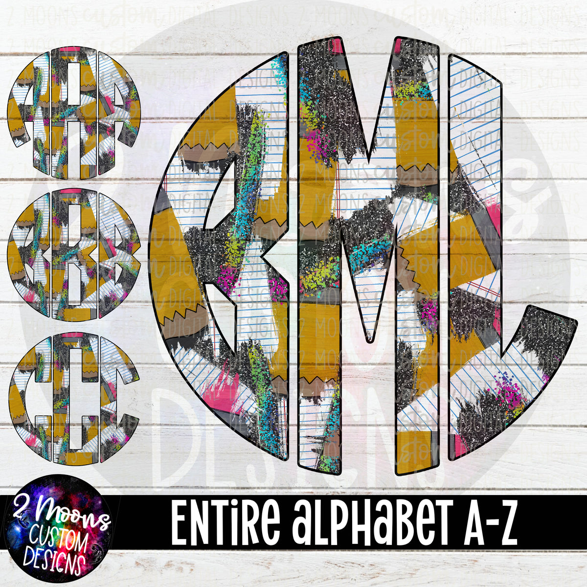 Back To School Brushstroke Pattern Monogram – 2 Moons Custom Designs