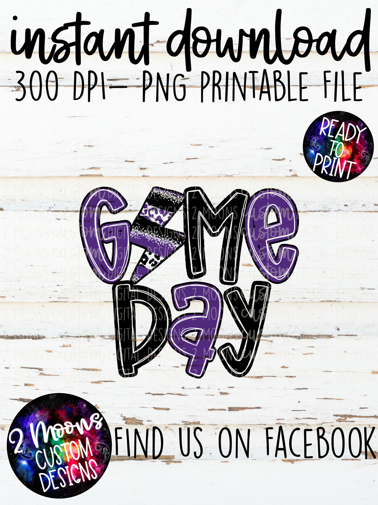Game Day- Lightning Bolt Doodle Bundle- Black & Purple