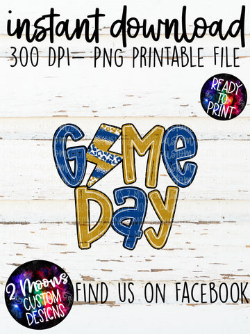 Game Day- Lightning Bolt Doodle Bundle- Blue & Gold