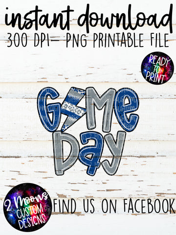 Game Day- Lightning Bolt Doodle Bundle- Blue & Grey