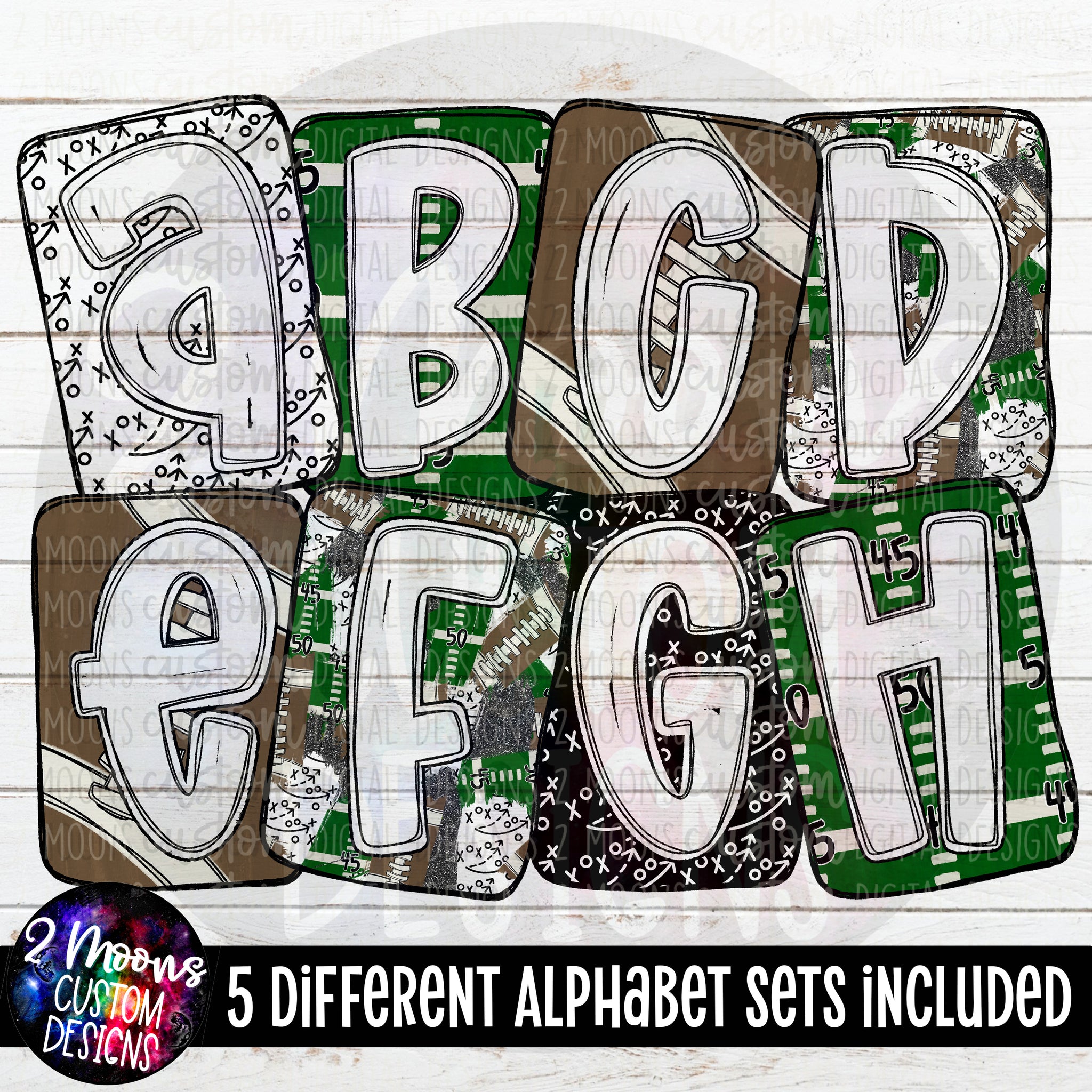 Boxy Football Alpha Pack- 5 Different Set- Handlettered