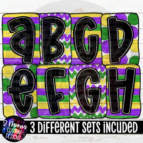 Boxy Mardi Gras Doodle Pattern Alpha Pack- 3 Different Set- Handlettered