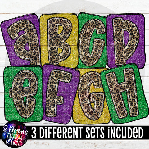 Boxy Mardi Gras Glitter Alpha Pack- 3 Different Set- Handlettered