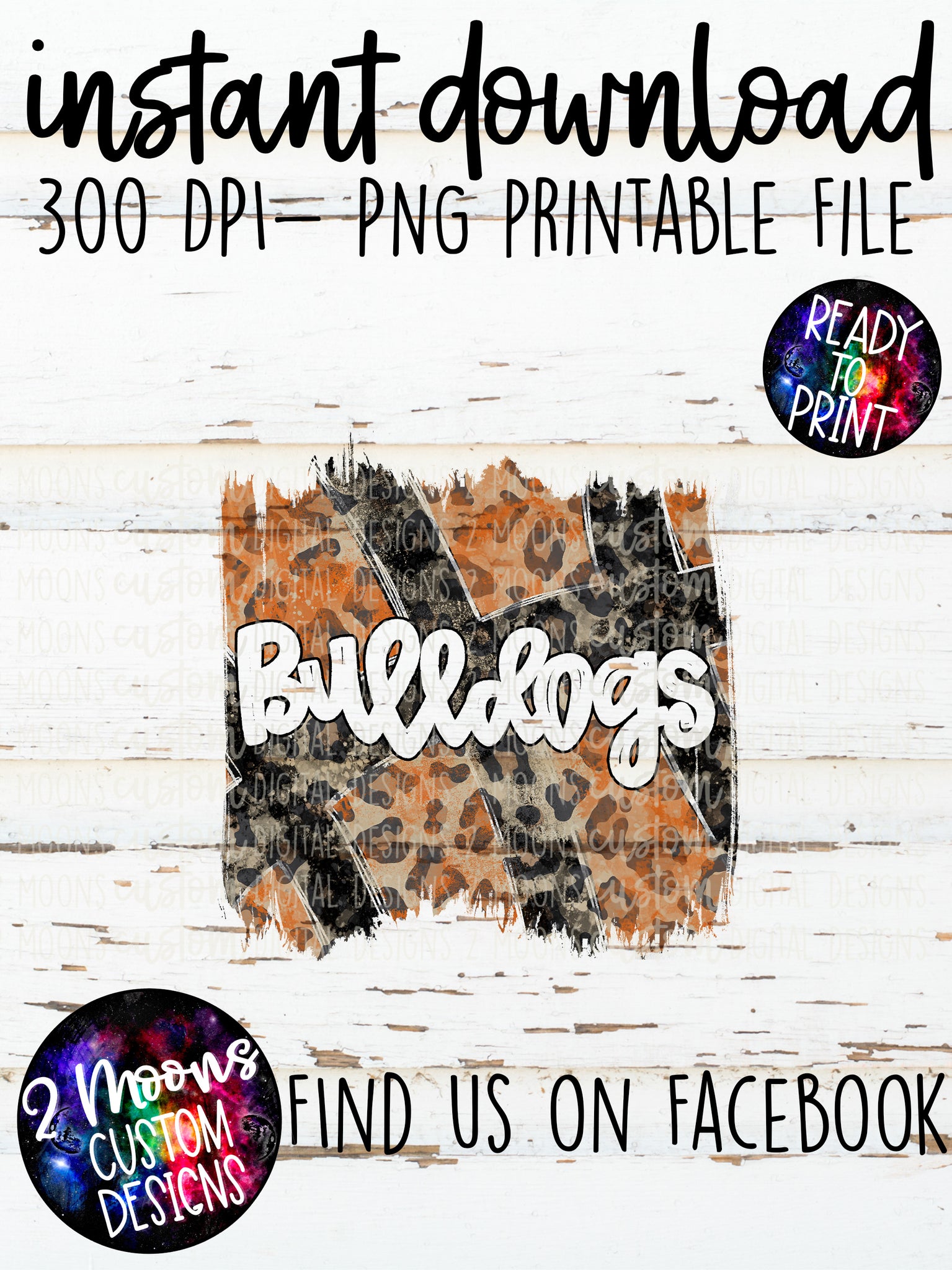 Bulldogs- Mascot Design- Basketball Leopard Grunge- Handlettered