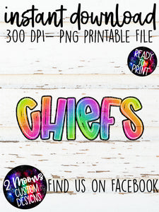 Chiefs- Handlettered- Tie-Dye Stacked Mascots