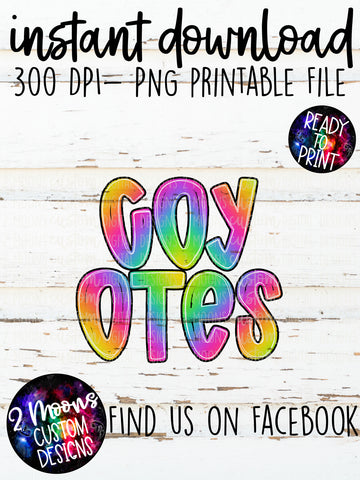 Coyotes- Handlettered- Tie-Dye Stacked Mascots
