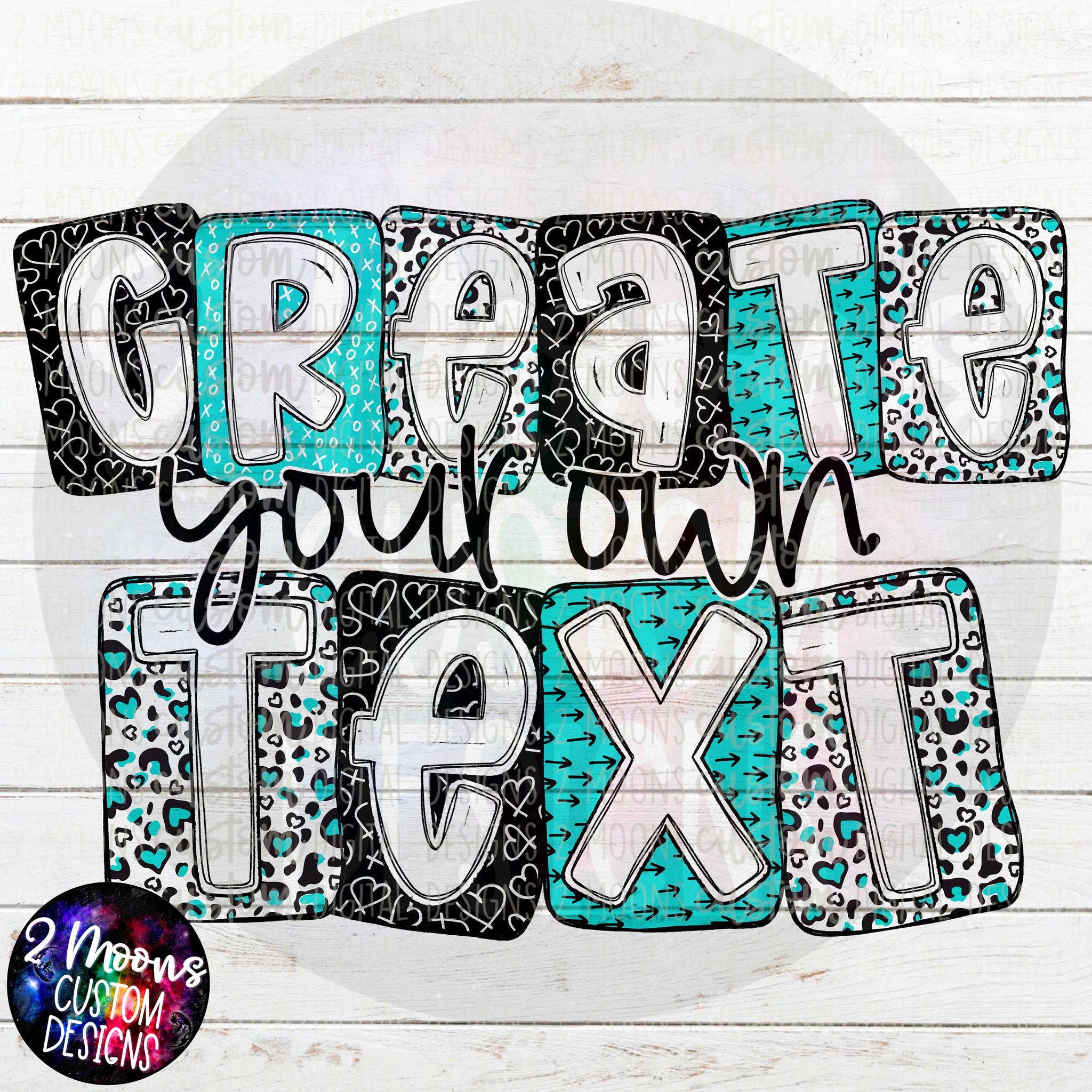 Create your own Text- Boxy V-Day Doodle Alpha Pack- Blue- Handlettered