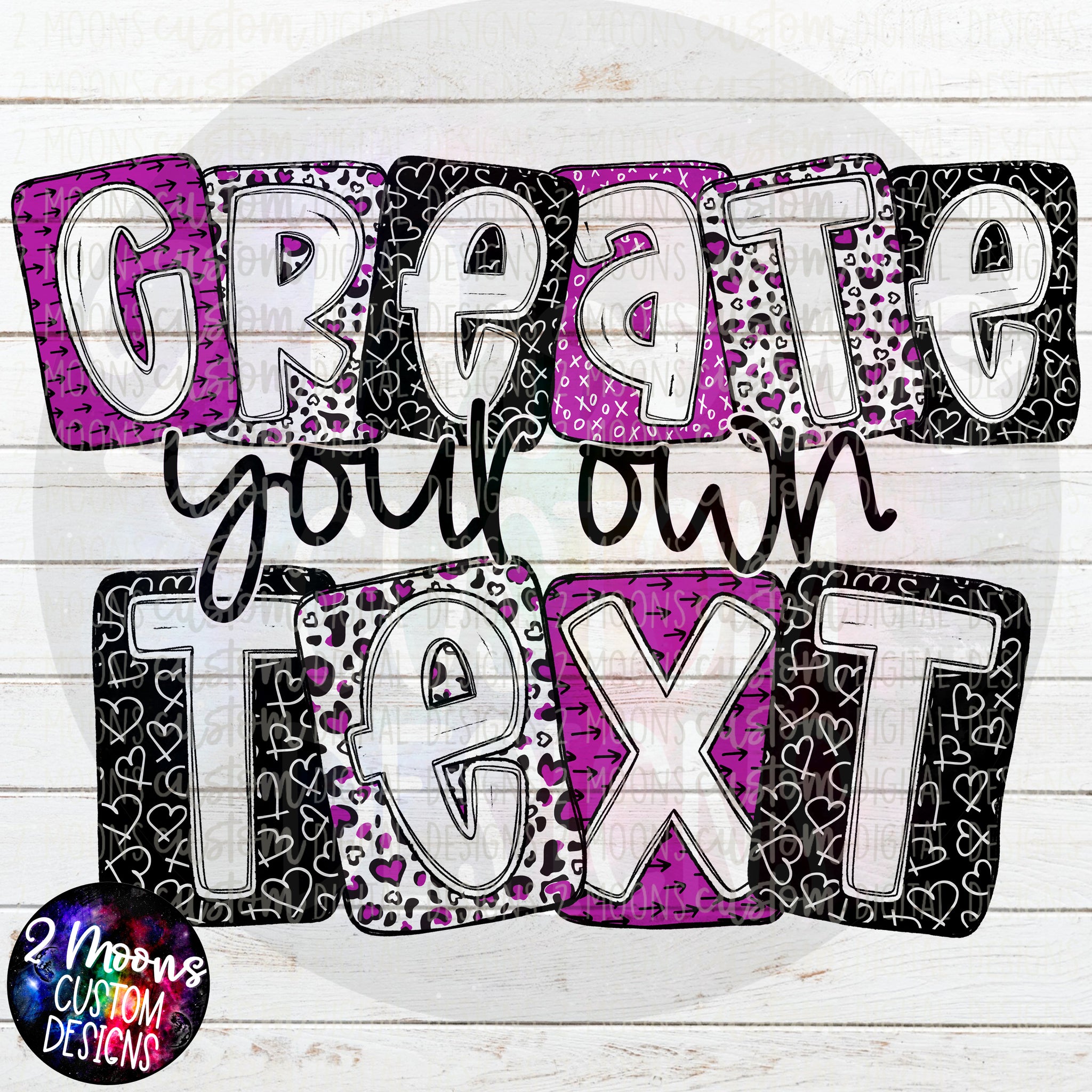 Create your own Text- Boxy V-Day Doodle Alpha Pack- Purple- Handlettered