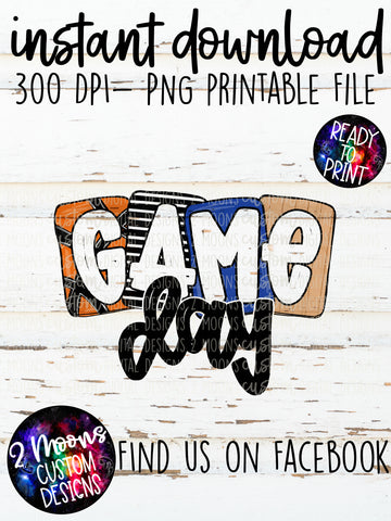 Game Day- Blue- Boxy Basketball Pattern - Handlettered