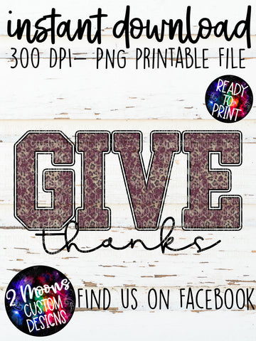 Give Thanks- Plum Leopard Grunge- Text