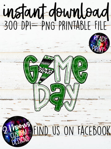 Game Day- Lightning Bolt Doodle Bundle- Green, Black & White