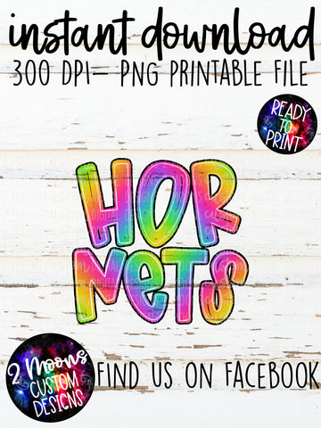 Hornets- Handlettered- Tie-Dye Stacked Mascots