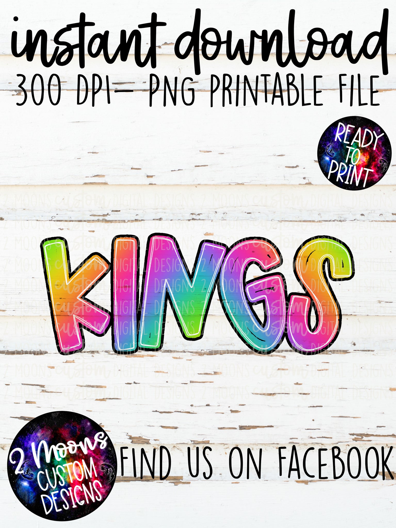 Kings- Handlettered- Tie-Dye Stacked Mascots