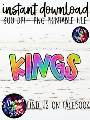 Kings- Handlettered- Tie-Dye Stacked Mascots