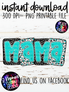 Mama- Hearts & Leopard- Blue- Handlettered
