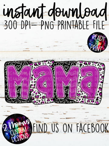 Mama- Hearts & Leopard- Purple- Handlettered