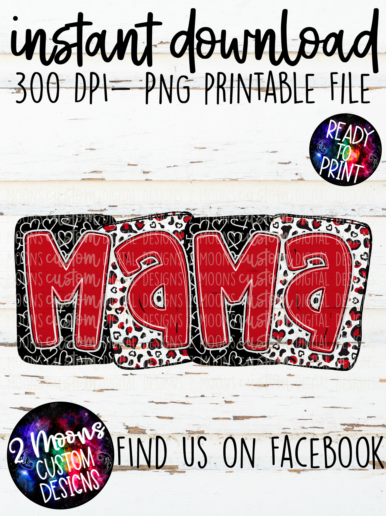 Mama- Hearts & Leopard- Red- Handlettered