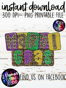 Mardi Gras- Boxy Glitter- Handlettered