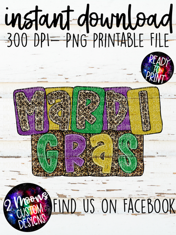 Mardi Gras- Boxy Glitter- Handlettered