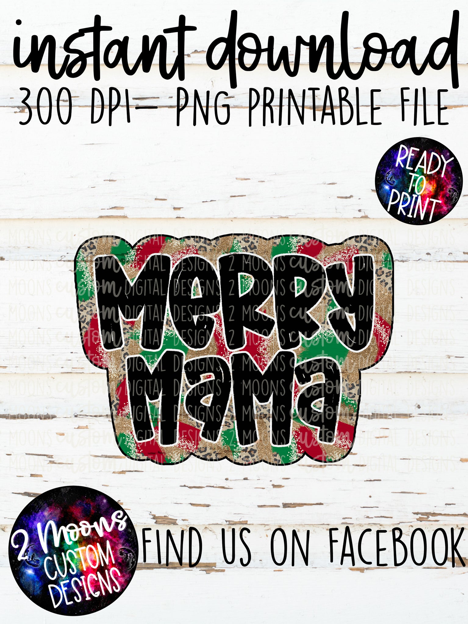 Merry Mama- Christmas Lights Brushstroke Pattern- handlettered