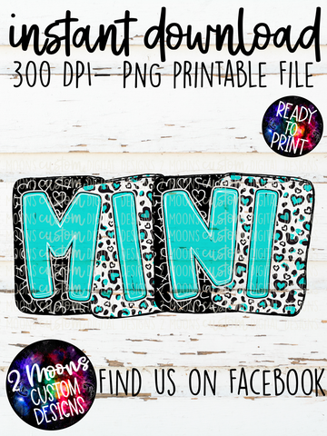 Mini- Hearts & Leopard- Blue- Boxy Patterns- Handlettered