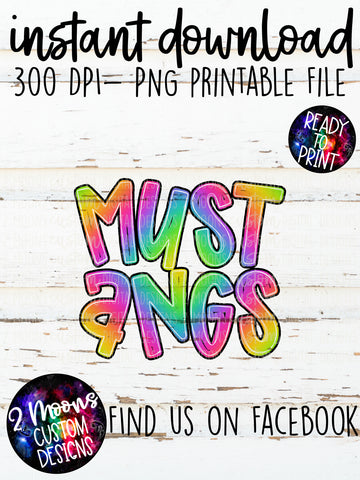 Mustangs- Handlettered- Tie-Dye Stacked Mascots