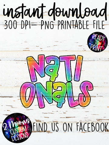 Nationals- Handlettered- Tie-Dye Stacked Mascots