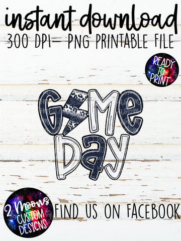 Game Day- Lightning Bolt Doodle Bundle- Navy & White