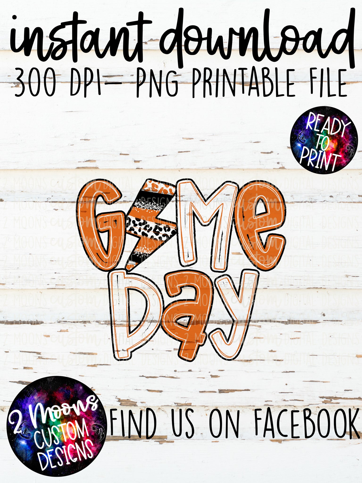 Game Day- Lightning Bolt Doodle Bundle- Orange, Black & White