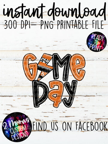 Game Day- Lightning Bolt Doodle Bundle- Orange & Black