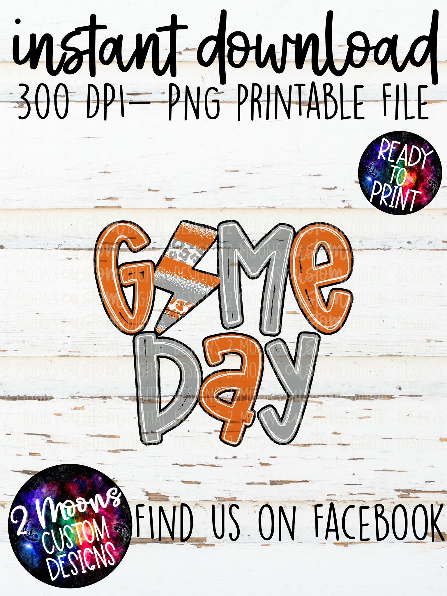 Game Day- Lightning Bolt Doodle Bundle- Orange & Grey