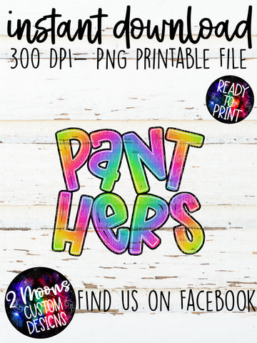 Panthers- Handlettered- Tie-Dye Stacked Mascots