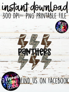 Panthers- Handlettered- Camo/Leopard Grunge & Football Lighting Bolt