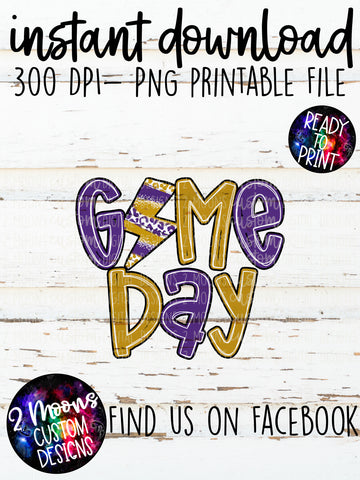 Game Day- Lightning Bolt Doodle Bundle- Purple & Gold