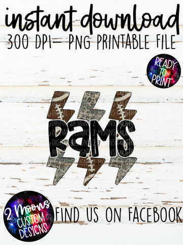 Rams- Handlettered- Camo/Leopard Grunge & Football Lighting Bolt