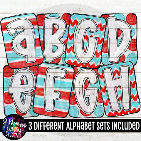 Boxy Read Across America- White, Red & Blue Alpha Pack- 3 Different Set- Handlettered