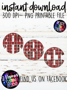 Red Buffalo Plaid Grunge Monogram- Entire Alphabet