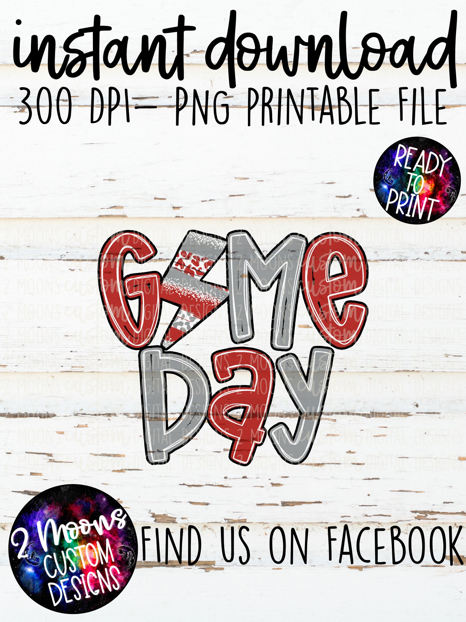 Game Day- Lightning Bolt Doodle Bundle- Red & Grey