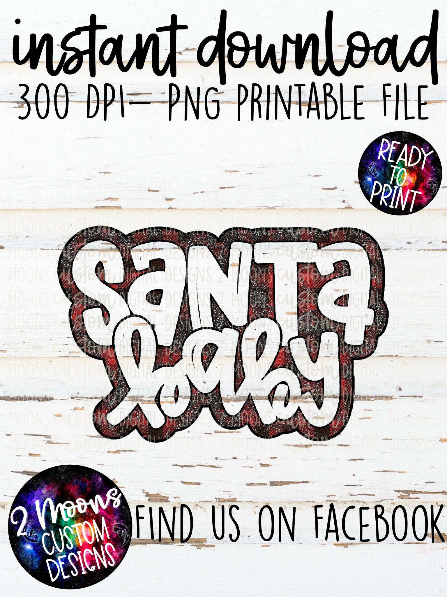 Santa Baby- Buffalo Plaid Glitter Grunge- Handlettered