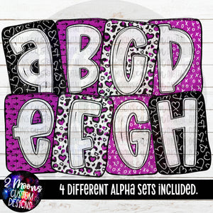 Boxy Valentines Day Doodle Alpha Pack- 4 Different Set- Purple- Handlettered