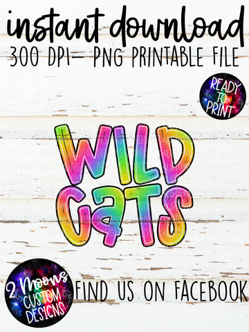 Wildcats- Handlettered- Tie-Dye Stacked Mascots