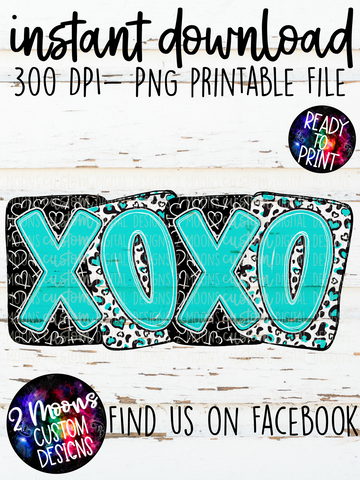 XoXo- Hearts & Leopard- Blue- Boxy Patterns- Handlettered