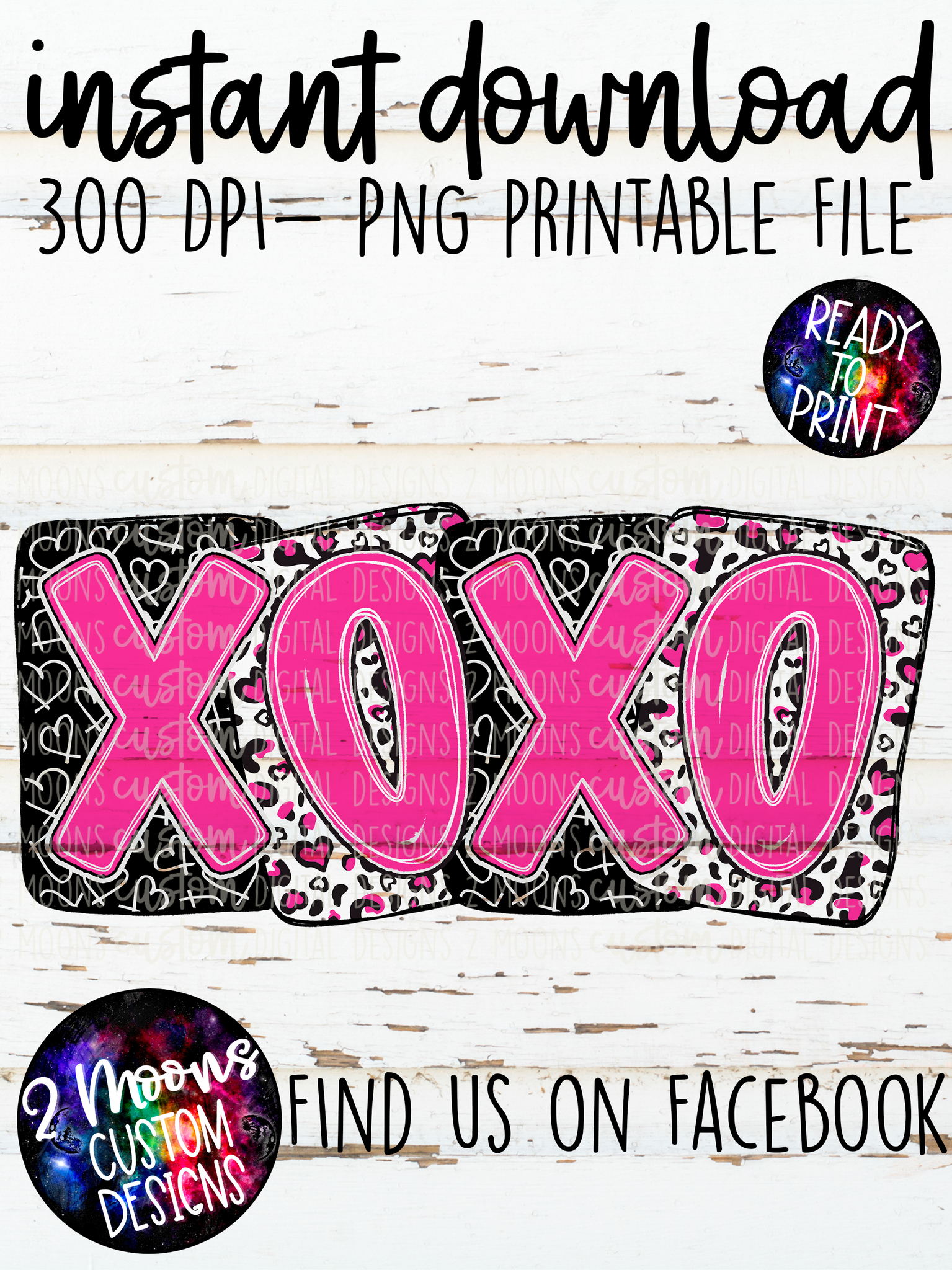 XoXo- Hearts & Leopard- Pink- Boxy Patterns- Handlettered