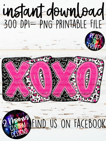 XoXo- Hearts & Leopard- Pink- Boxy Patterns- Handlettered