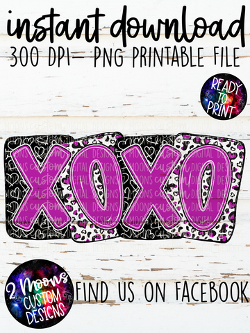 XoXo- Hearts & Leopard- Purple- Boxy Patterns- Handlettered