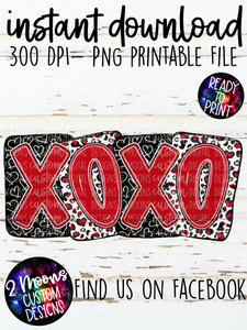 XoXo- Hearts & Leopard- Red- Boxy Patterns- Handlettered