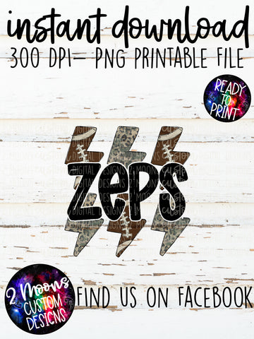 Zeps- Handlettered- Camo/Leopard Grunge & Football Lighting Bolt