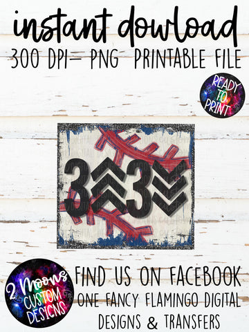 3 Up 3 Down Baseball Square- Doodle Design